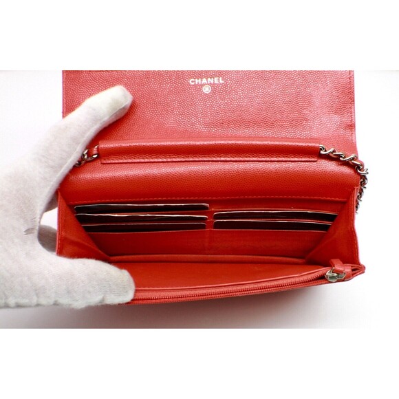 Chanel Caviar Quilted Chevron Wallet On Chain Red - Picture 7 of 11